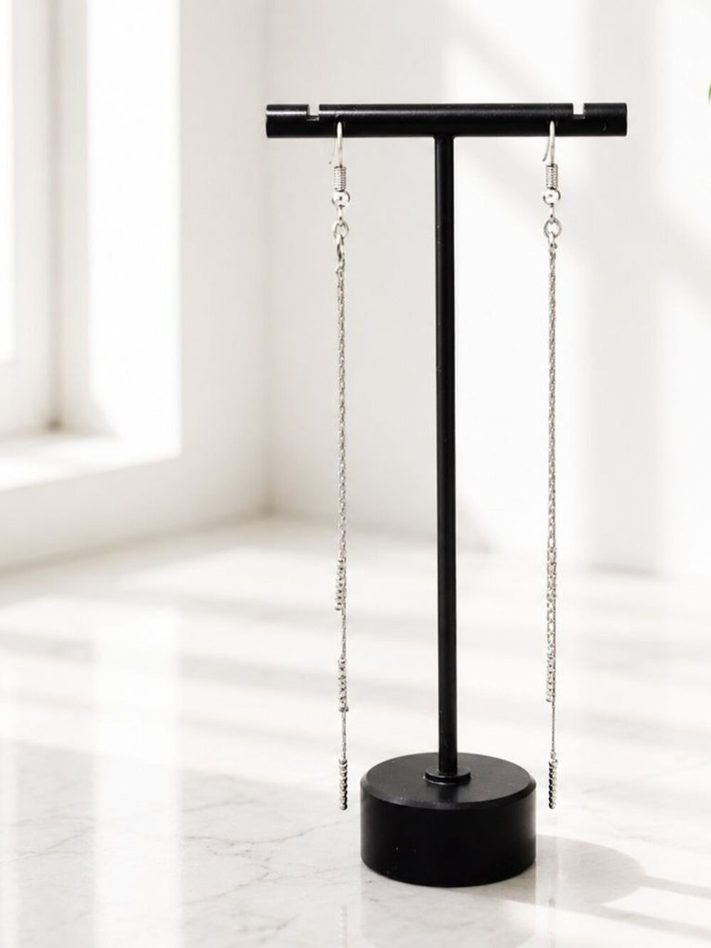 Silver Tone Long Chain Tassel Earrings For Women